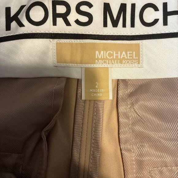 michael kors khaki Beige pleated trousers womens straight leg High Rise 2 Xs - Picture 4 of 5